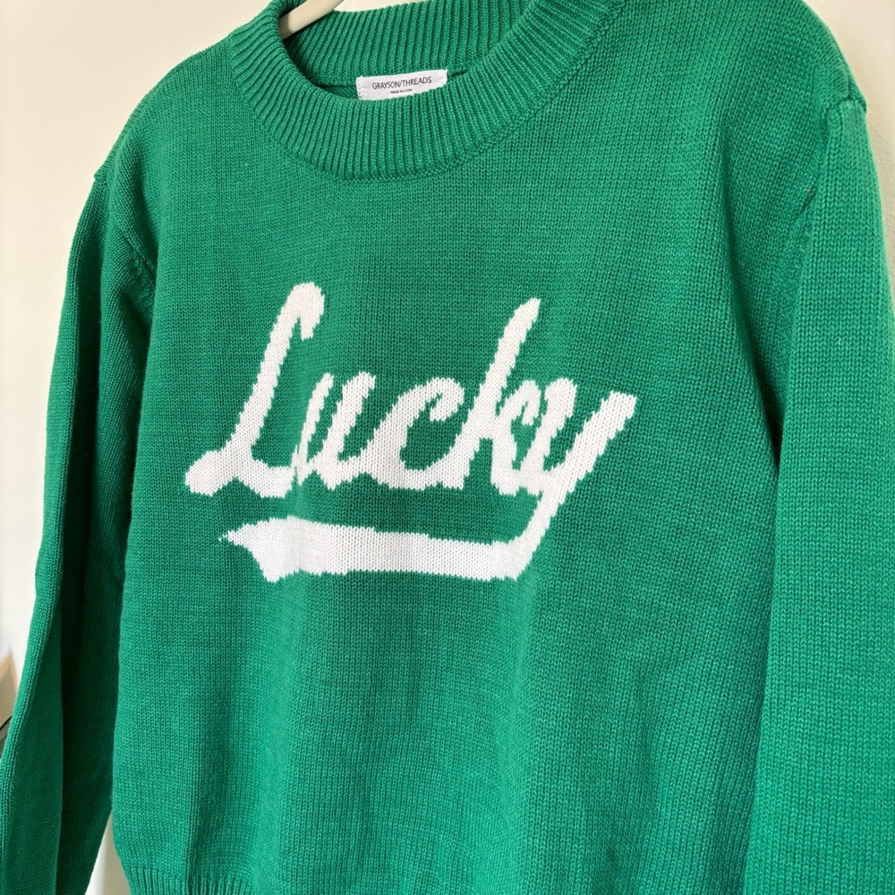 Grayson Threads Lucky Graphic Crewneck Sweater Green | Size M | - Picture 3 of 5